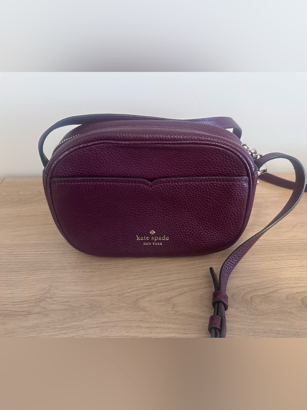 kate spade kourtney camera pebbled leather crossbody in deep burgundy